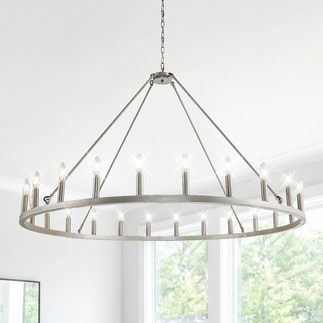 24-Light Wagon Wheel Chandelier, 54 Inch Farmhouse Chandelier for Entryway, Industrial Foyer Lighting Fixtures, Large Foyer Chandeliers for High Ceilings, Chandelier for Living Room, Dinning Room