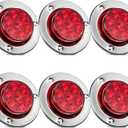 Partsam 10Pcs 2 inch Red 7LED Side Marker Clearance Light Turn Signal with Stainless Steel Bezel For Trailer Truck, High/Low Brightness