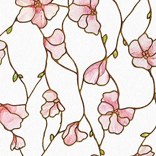 UNI Window Film Static Clings Non Adhesive 3D Stained Glass Window Decals UV Protection (Cherry Blossom, 37.4 x 24.4 Inch)