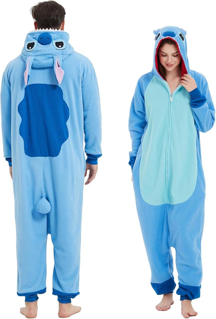 MAJ&COS Animal Onesies Adult Pajamas Halloween Cosplay Costume Unisex Onesie for Women Men (XX-Large, Zipper Blue Onesie)