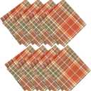 Elrene Home Fashions Hawley Plaid Fall/Harvest Thanksgiving Woven Cotton Dinner Napkins, 17"x17", Set of 8