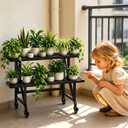 Metal Plant Stand with Wheels, 35.43" Wide 2-Tier Flower Pot Rack