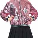 LOLANTA Girls Sequin Jacket, Long Sleeve Kids Bomber Coats with Pockets, Spring Fall Outfits for 4-15 Years (10-12, Pink)