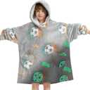 Wearable Blanket Hoodie for Kids Oversized Sherpa Blanket Hoodie for Kids Boys Girls Teens 6-13YR,Glow in The Dark Football