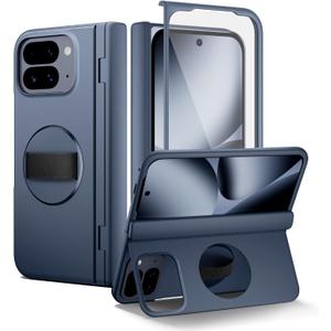 SURITCH for Google Pixel 10 Pro Fold Case with 360° Rotatable Hand Strap Phone Grip Holder & Invisible Kickstand & Screen Protector, Protective Cover for Pixel 10 Pro Fold -Dark Blue