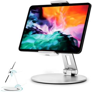 Stouchi Tablet Stand, 360Tablet Swivel Base Holder Galaxy Tab S8, Adjustable Desk Mount for iPad Mini 2021,Galaxy S22, POS Kiosk, Surface Pro 4, iPad Pro/Air fits 4-14 Tablet & Phone Silver