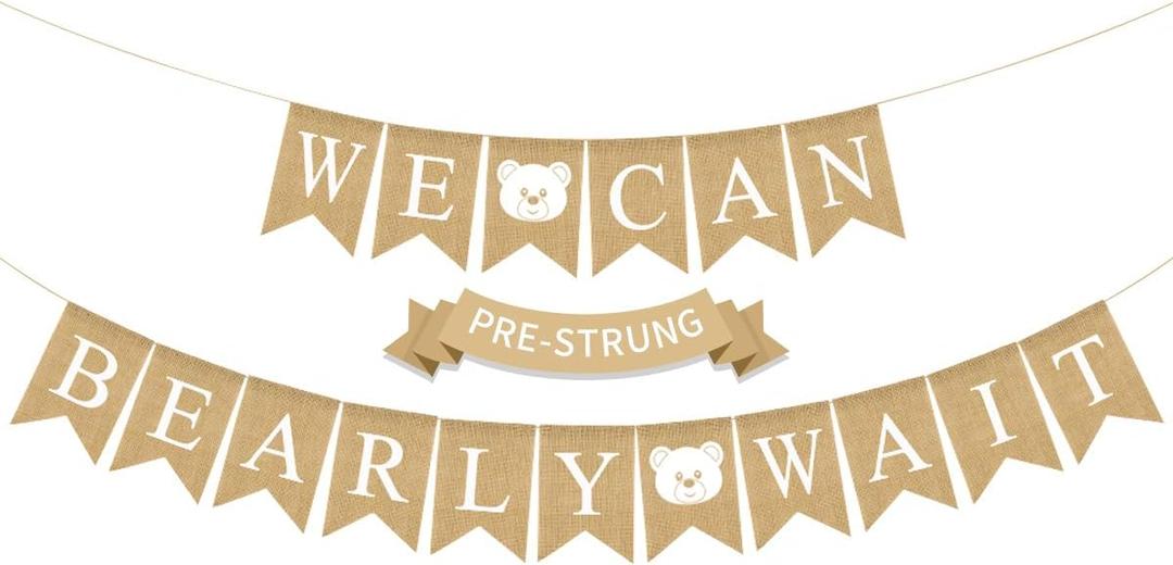 Weecent We Can Bearly Wait Decorations, Pre-Strung 6ft Burlap Teddy Bear Baby Shower Decorations We Can Bearly Wait Baby Shower Banner for Bear Birthday Party Supplies