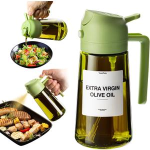 TrendPlain - Original 16oz/470ml Olive Oil Dispenser Bottle for Kitchen Gadgets and Air Fryer Accessories - Olive Oil Sprayer for Cooking w/Stickers - Green