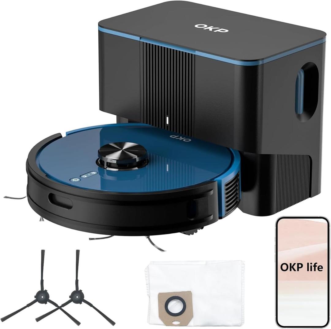 OKP Life Robot Vacuum L3, 4000Pa Powerful Suction with 90 Day Self-Empty Dock, Silent with 52dB, WiFi/App/Alexa Control, Home Mapping, Ideal for Homes with Pets, Carpets, and Hard Floors