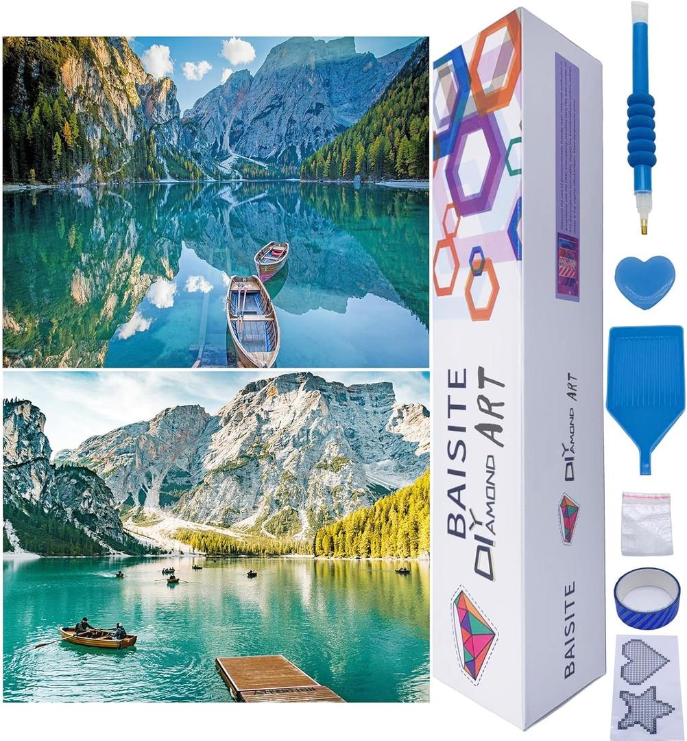 BAISITE Diamond Art Kits for Adults Beginners,2 Pack Round 5D Paint with Diamonds Pictures Full Drill Cross Stitch Home Wall Decor DIY Crafts Kits(12x16 Inches) BSTDPK811-812