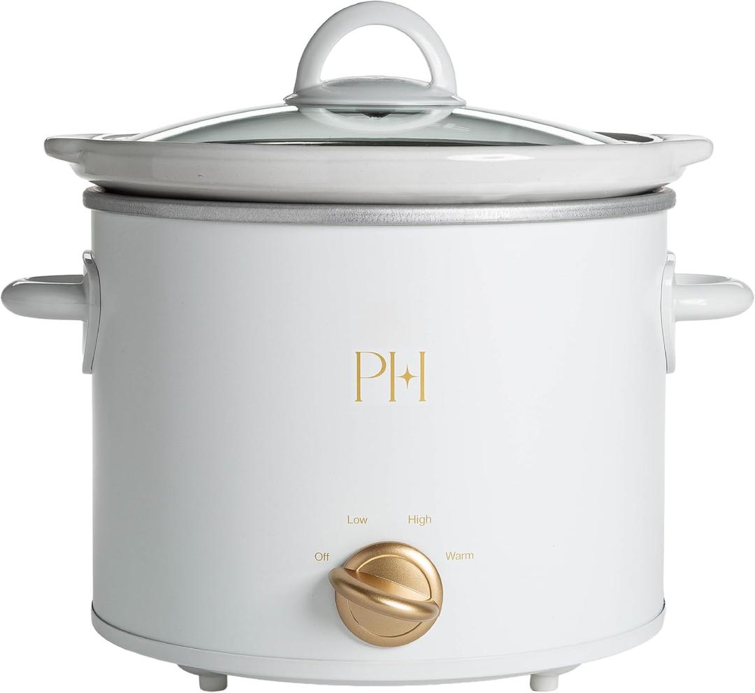 Paris Hilton 3.5-Quart Manual Slow Cooker, Features Three Settings (Low, High, Warm), Naturally Nonstick and Dishwasher Safe Stoneware Insert, Family Sized Capacity, White