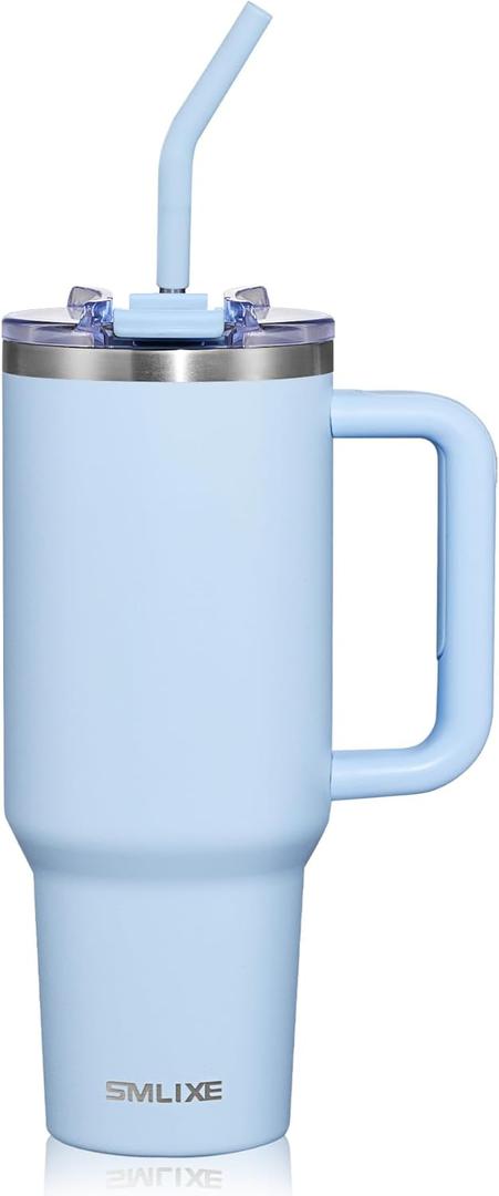 40 oz Tumbler with Handle and Straw Lid,Insulated Reusable Stainless Steel Water Bottle Travel MugCupholder Friendly Double Wall Vacuum Sealed Cup (Sky Blue)