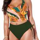 Pink Queen High Waisted Bikini Women 2 Piece Top Sporty Bathing Suit (Large, Army Green Printed)