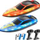 Remote Control Boat for Kids, RC Boat for Pool, Lake, River and Pond with LED Lights, Self-Righting, Waterproof, Fast Speed Racing Electric Boats 2 Speed Modes 60mins Rechargeable Batteries