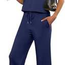 ANRABESS Women's 2 Piece Outfits Lounge Sets 2025 Summer Sweatsuits Short Sleeve Wide Leg Pants Sweat Set Tracksuits Clothes Navy Blue Small, S