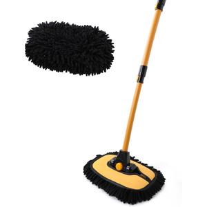 Yocada Car Wash Brush Mop 15 Curved with 43" Telescopic Aluminum Long Handle Microfiber Car Cleaning Mop for Car Wash Truck Boat Wheel with 1 Chenille Replacement Head