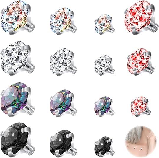 ZS 15Pcs Stainless Steel 16G Dermal Piercing Jewelry 2.5/3/4mm Diamond CZ Dermal Anchor Tops Skin Microdermal Piercing Jewelry for Men Women