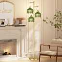 QIYIZM Gold Floor Lamp for Living Room,Bedroom,Mid Century Modern Standing Lamp Brass Tree 3 Light Tall Floor Lamps Vintage Retro Floor Lights Glass Green Flower Lamp Shade Farmhouse Boho Bohemian