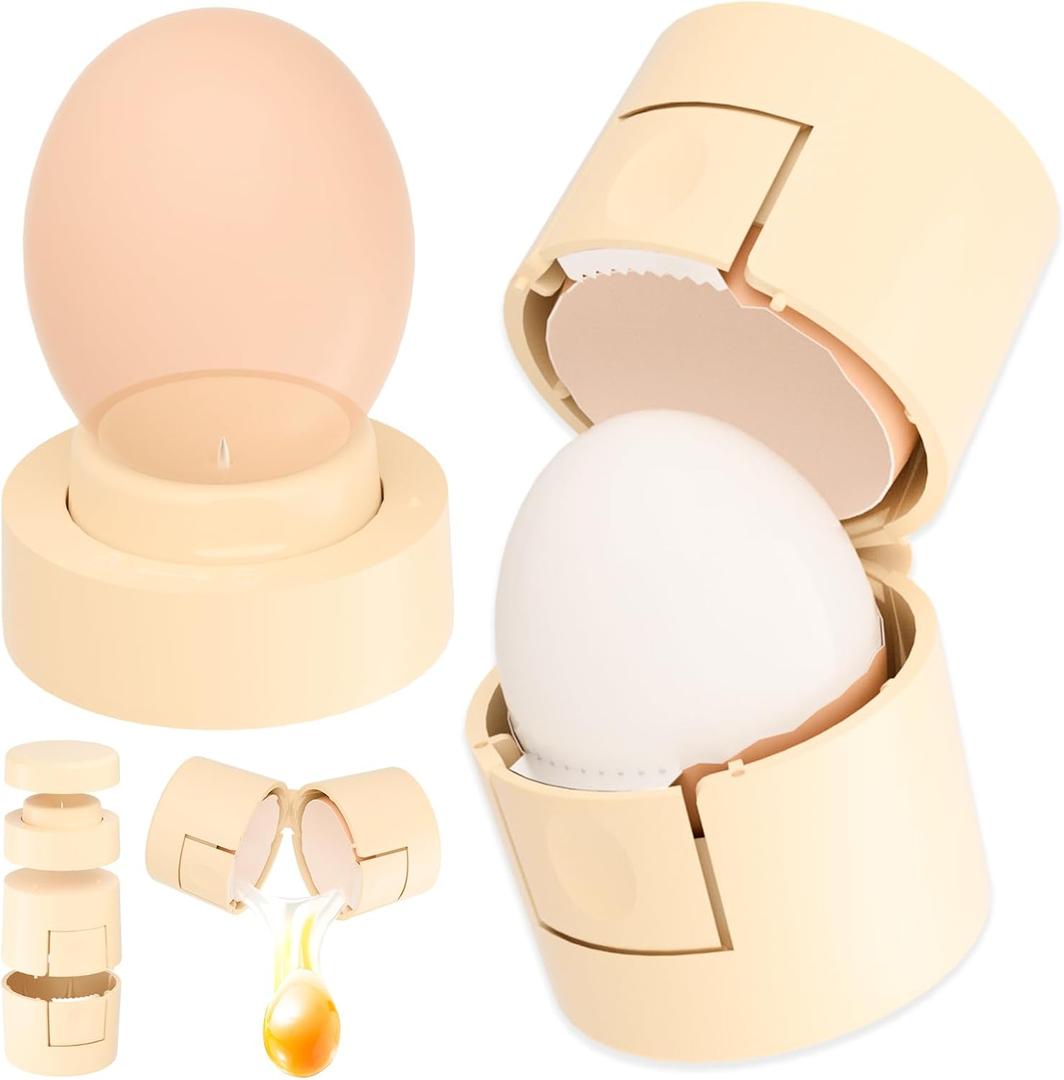 Egg Shell Opener with Piercer, 2 in 1 Hard Boiled Egg Peeler, Cute Egg Cracker for Raw Eggs, Egg Separator for Home Kitchen Gadgets Tool, Beige