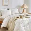 WARMDERN Khaki Striped Weave Duvet Cover King Size, White Knit Boho Duvet Cover Set, Microfiber Textured Bedding Set with Zipper Closure and Corner Ties (Khaki, King)