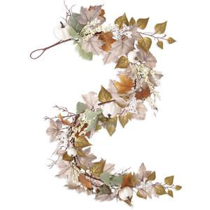 XmasExp Fall Garland Fall Decorations for Home 5Ft Rustic Maple Berry White Pumpkin Decor for Mantle Fireplace Thanksgiving Farmhouse Harvest Outdoor Indoor