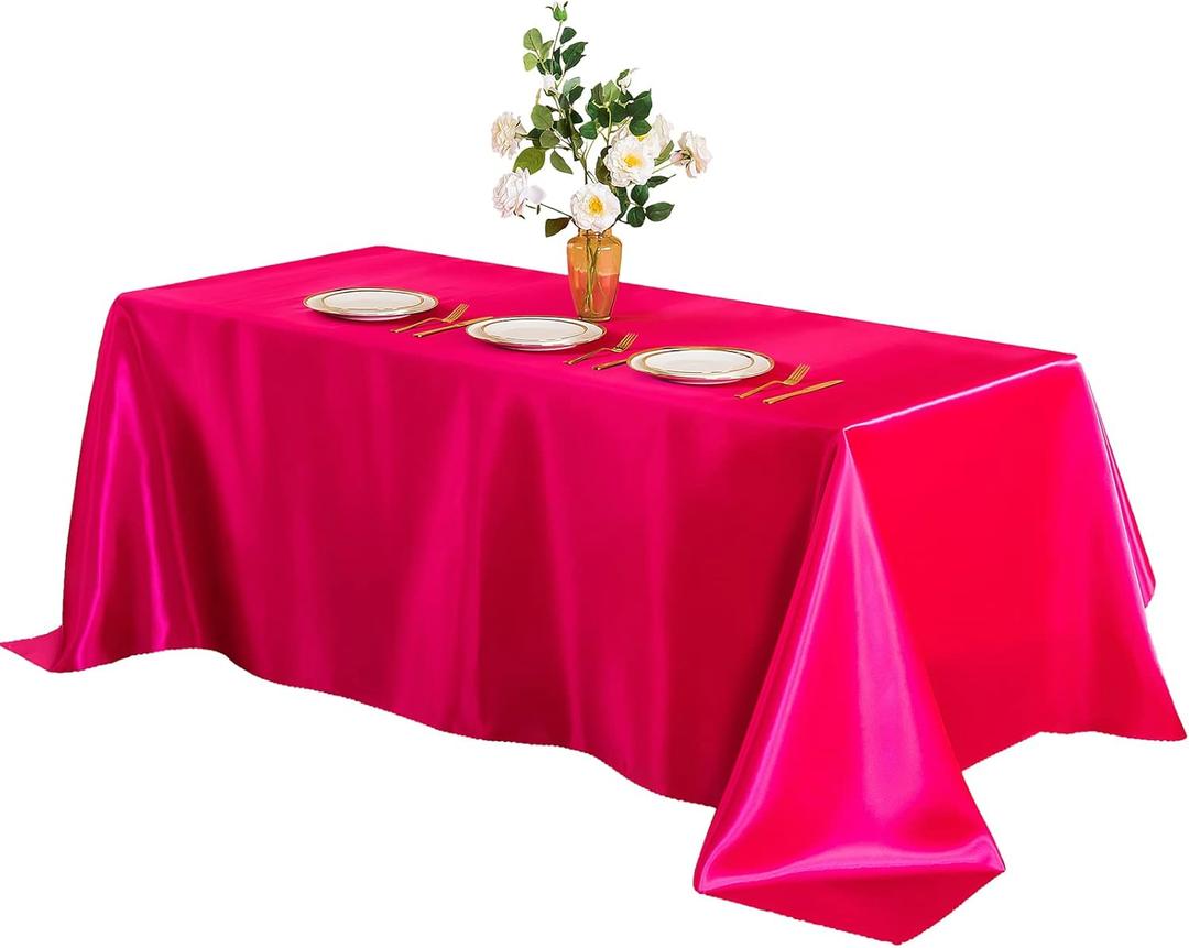 Horbaunal Hot Pink Satin Tablecloth 60 x 102 Inches Rectangle Satin Table Cover Bright Silk Table Cloth Smooth Table Decoration for Wedding Party Banquet