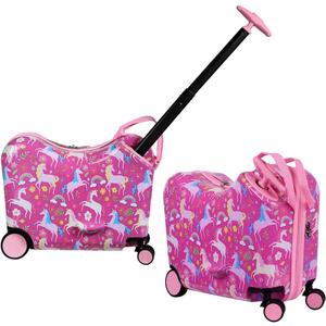 Pink Rainbows And Unicorns Ride-On 18" Suitcase For Kids & Toddlers