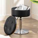 LUE BONA 360Swivel Vanity Stool Chair for Makeup Room, Height Adjustable Stool for Vanity with Storage, Small Black Faux Leather for Bathroom, Living Room