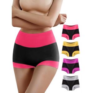 MEIYATING Women's Boyshorts Underwear Cotton Boxer Briefs High Waisted Panties Plus Size 4 Pack Multicolor
