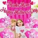 Happy Mothers Day Decorations Thanks Mom Happy Mother's Day Banner Heart Love Themed Party Decor for Women Happy Mother's Day Rose Red Foil Curtains Backdrop Balloons Celebration Supplies
