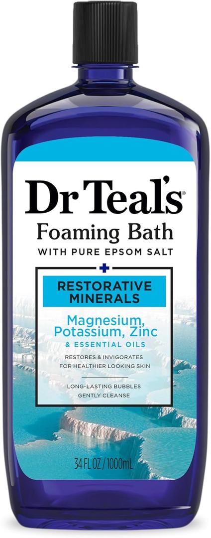 Dr Teal's New 2025 Restorative Minerals | Pure Epsom Salt Soak, 3 lbs. and Foaming Bath, 34 Fl Oz (Restorative Minerals Salt + Foaming Bath), 4 Pack