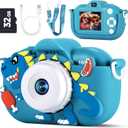 Kids Camera Toddler Toys for Boys Aged 3-9, 1080P Toddler Camera Christmas Birthday Gifts for Boys Ages 3 4 5 6 7 8 9, Digital Selfie Camera with Cute Protective Cover and 32GB SD Card (Blue)