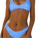 ZAFUL Women's Tie Back Padded High Cut Bralette Bikini Set Two Piece Swimsuit, Size S (Floral Baby Blue)