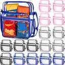 Sunnymove 12 Piece Large Reusable Clear Lunch Bags Bulk 12 x 10 x 5.5 Inch Transparent Lunch Box Stadium Approved Tote Bag Plastic See Through Backpack with Adjustable Shoulder Strap for Work Travel