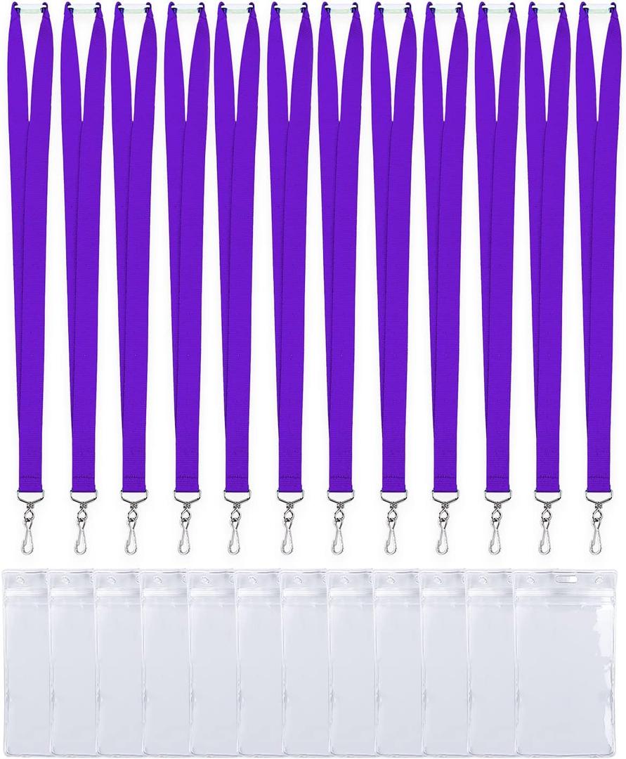 CANWELUX 12 Pack Bright Neon Purple Breakaway Lanyard with Thick ID Holder Badges for Adult, School, Work (Neon Purple,12Pack)