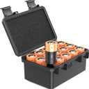 KIWIFOTOS D Cell Battery Organizer Case IP67 Waterproof 15 Slots D Cell LR20 Alkaline Batteries Storage Holder for Household Outdoor Camping Office Shockproof