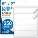 8" X 2" Matte White Printable Water Bottle Labels (250 Sheets, 1250 Stickers) NOT Waterproof Bottle Wrap Around Stickers for Laser & Inkjet Printers - Spartan Industrial Template R024