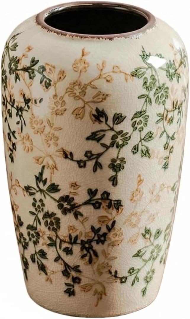 8.66" Handcrafted Ceramic Vase, Ceramic Floral Vase, Ceramic Vase for Flowers, Home Decor for Living Room, Bookshelf, Table, and Kitchen (Green Beige)