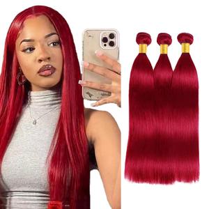 Red Bundles Human Hair Bright Red Straight Bundles 22 22 22 Inch 8A Peruvian Virgin Double Weft Burgundy Bundle Hair Extensions