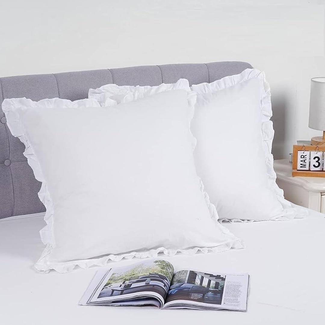 Euro Pillow Shams Set of 2pc Euro Shams 24X24 White Ruffle Pillow Covers Premium 600 TC European Pillow Shams 100% Soft Egyptian Cotton Gorgeous Euro Size Decorative Pillow Cover/Cases