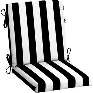 Arden Outdoor Midback Chair Cushion, 18 x 16.5, Rain-Proof, Fade Resistant Black Cabana Stripe