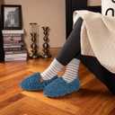Women's Soft Curly Full Slippers - Memory Foam House Shoes Cozy Loafer with Polar Fleece Lining Indoor Lightweight House Slip-on (Blue, L)