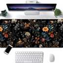 Dark Flower Mouse Pad,XXL 35.4"x15.7" Big Gaming Mousepad,Aesthetic Vintage Floral Large Extended Mouse Mat,Non-Slip Rubber Base Waterproof with Stitched Edges for Gaming Office Home