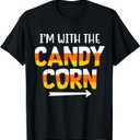 Funny I'm With Candy Corn Halloween matching Couples T-Shirt. Size s