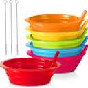 PLASKIDY Kids Cereal Bowls with Straws - Set of 6 Plastic Bowl with Straw For kids BPA Free Dishwasher and Microwave Safe - 22 Oz Toddlers Bowls with Built-In Straws Includes 3 Cleaning Brushes
