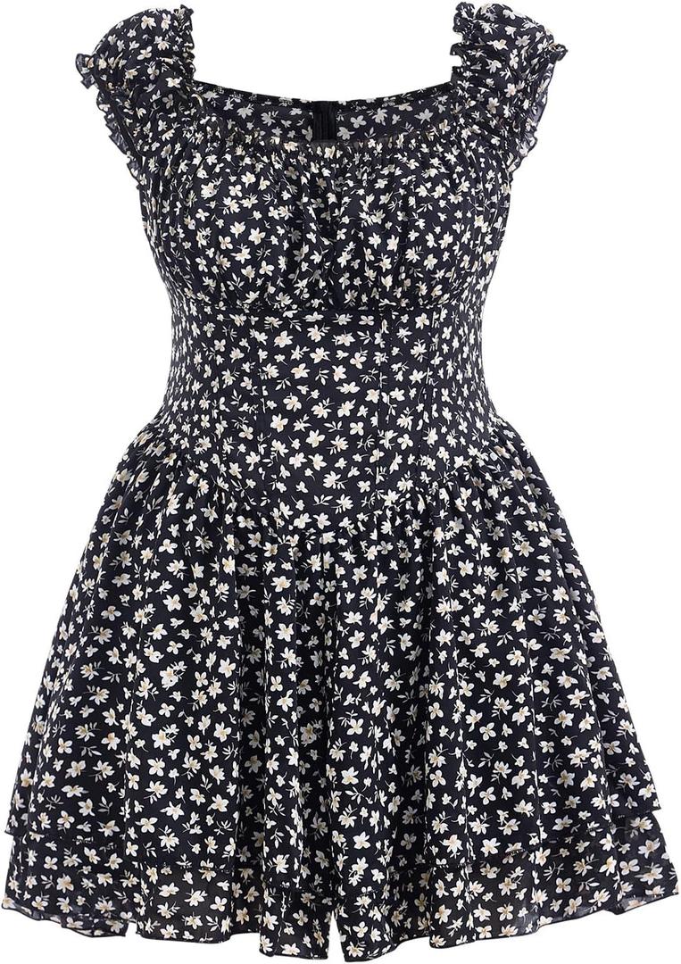 Women's Plus Size Floral Print Romper Boho Square Neck Wide Leg Vacation Short Jumpsuits XXL