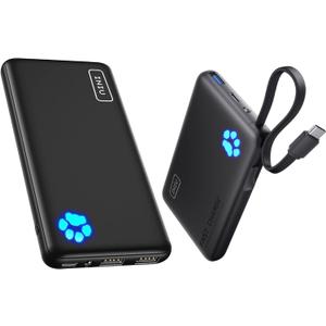 INIU Slimmest 10000mAh Power Bank with Build in USB-C Cable + 10000mAh 5V/3A Power Bank