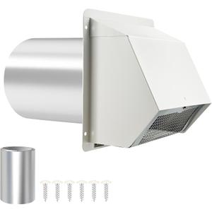 6 Inch Universal Hooded Wall Vent with Screen and Damper for Exhaust Vent Dryer Vents Cover, Outdoor Kitchen Range Hoods, and HVAC Ducts (Galvanized Steel)