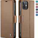 QLTYPRI Wallet Case for iPhone 12/12 Pro, Premium PU Leather Magnetic Flip Folio Case with RFID Blocking Credit Card Slots Kickstand Shockproof Protective Phone Case Cover - Brown