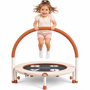 Happin 36'' Toddler Trampoline Indoor, Foldable Mini Trampoline for Kids Ages 2-6, ASTM Certified, Adjustable Handle, Safety Pad for Indoor & Outdoor, Baby Trampolines, for Boy & Girl